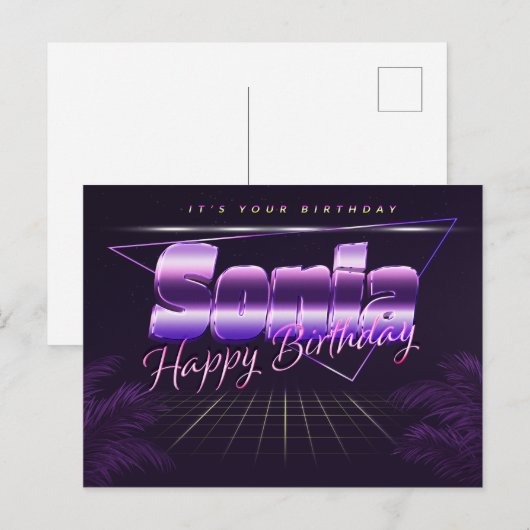 Sonia Name Vorname lila Postkarte Geburtstag ポストカード (正面/裏面)