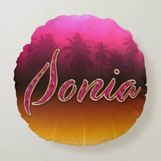 Sonia Vorname Name golden pink Kissen ラウンドクッション (正面)