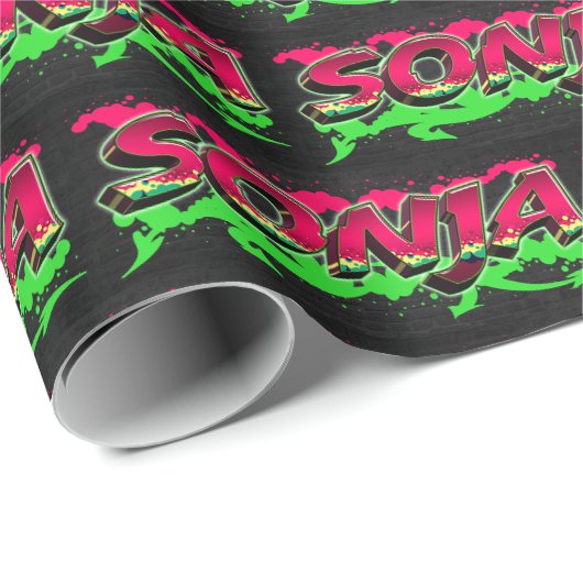 Sonja Vorname Name Graffiti red green ラッピングペーパー (ロールコーナー)