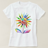 Sonnenblume mit Blätter in Regenbogenfarben Tシャツ (デザイン正面)