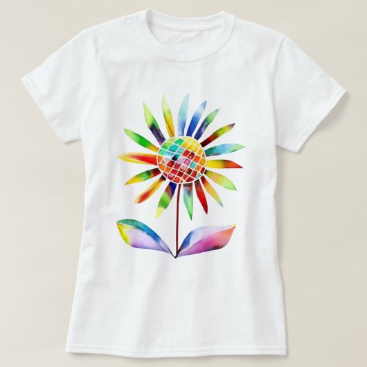 Sonnenblume mit Blätter in Regenbogenfarben Tシャツ (デザイン正面)