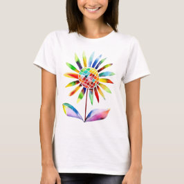 Sonnenblume mit Blätter in Regenbogenfarben Tシャツ