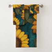 Sonnenblumen Muster – Fröhlicher Floral Style バスタオルセット (インサイチュ)