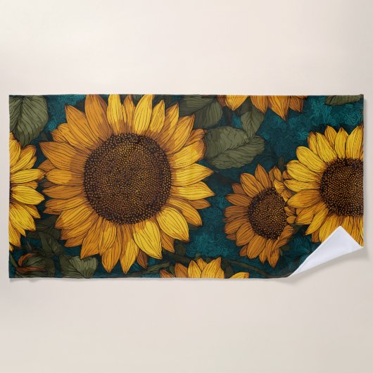 Sonnenblumen Muster – Fröhlicher Floral Style ビーチタオル (正面)