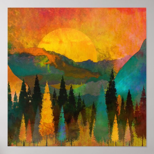 Sonnenuntergang in den Bergen - Buntes Aquarell ポスター (正面)