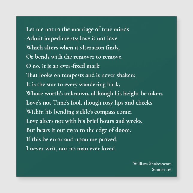 Sonnet 116私は真の心の結婚に気を付けない (正面)