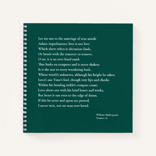 Sonnet 116私は真の心の結婚に気を付けない ノートブック (正面)