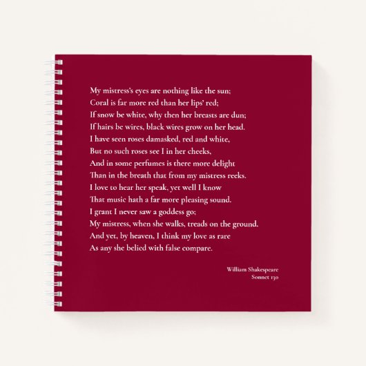 Sonnet 130私の愛人の目は何もない ノートブック (正面)