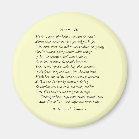 Sonnet # 8 by William Shakespeare マグネット (正面)