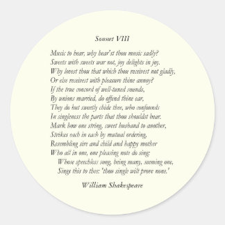 Sonnet # 8 by William Shakespeare ラウンドシール
