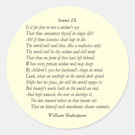 Sonnet # 9 by William Shakespeare ラウンドシール (正面)