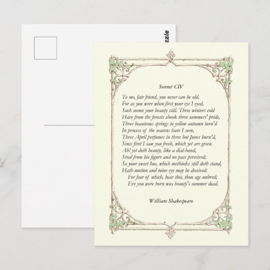 Sonnet Number 104 by William Shakespeare ポストカード (正面/裏面)