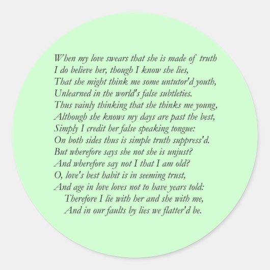 Sonnet Number 138 by William Shakespeare ラウンドシール (正面)