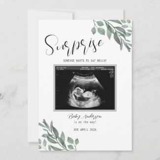 Sonogram Neutral Green Card Baby Announcement 案内状