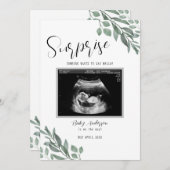 Sonogram Neutral Green Card Baby Announcement 案内状 (正面/裏面)