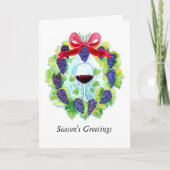 Sonoma郡のブドウ酒用ブドウのクリスマスのリース シーズンカード (正面)