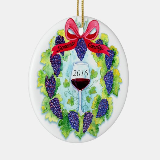 Sonoma郡のブドウ酒用ブドウのクリスマスのリース セラミックオーナメント (右)