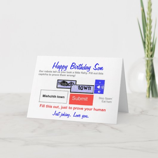 Sonsおもしろい誕生日カード。君はロボットか? カード (正面)