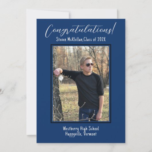 Sons卒業式シンプル写真の発表 招待状 (正面)