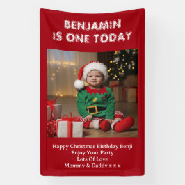 Sons First Birthday Party Photo Red Christmas 横断幕