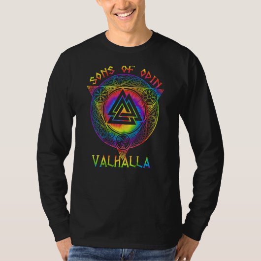 Sons Of Odin Valhalla  Viking Valknut Back Print Tシャツ (正面)