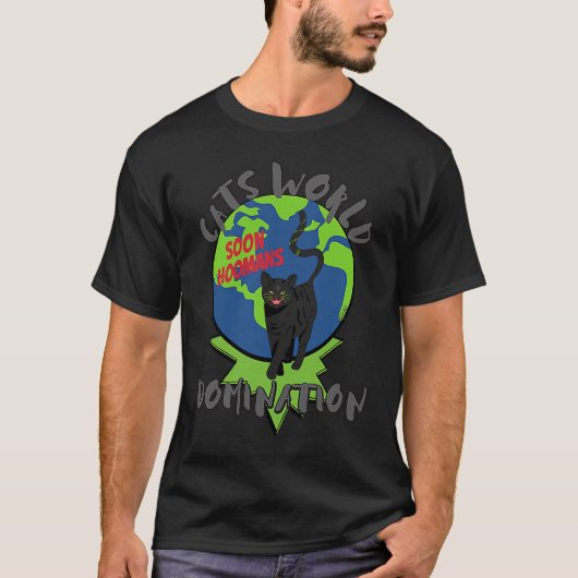 SOON HOOMANS CATS WORLD DOMINATION Black Cat Tシャツ (正面)