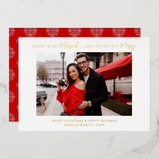 Soon To Be Married Engaged Merry Wedding Christmas 箔シーズンカード (正面/裏面)