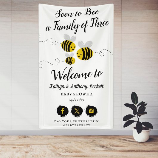 Soon To Bee A Family Of Three | ベビーシャワー 横断幕