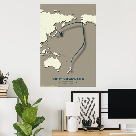 Sooty Shearwater Migration Map – Minimalist ポスター (ホームオフィス)