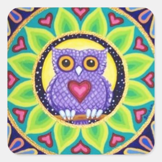 Soozie Wrayによる可愛い小さな紫のフクロウシール20 スクエアシール (正面)