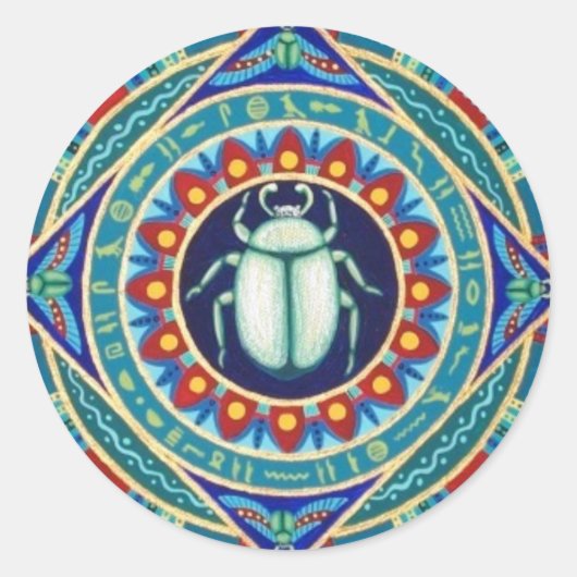 Soozie Wray.著エジプトのオオタマオシコガネのステッカー ラウンドシール (正面)