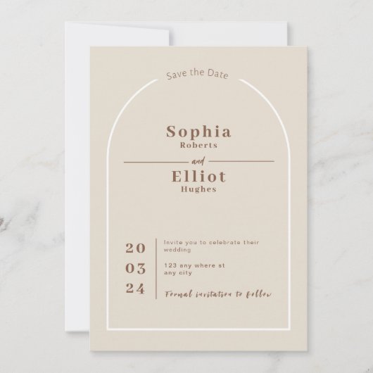 SOPHIA モダン デザート ボーカル アーチ 保存 日付 カード (正面)