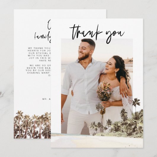 SOPHIA 熱帯のヤシの木の写真 ウェディング サンクス 招待状 (正面/裏面)