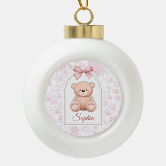 Sophia | Custom Pink Teddy Bear Nursery Design  セラミックボールオーナメント (正面)