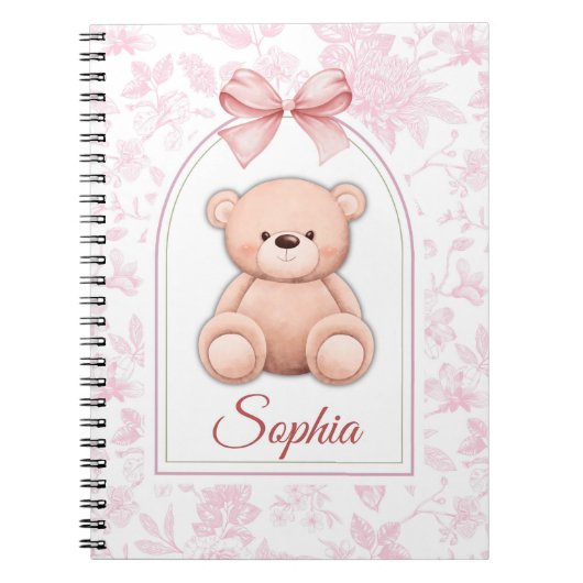 Sophia | Custom Pink Teddy Bear Nursery Design ノートブック (正面)