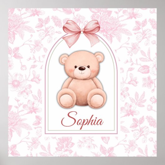 Sophia | Custom Pink Teddy Bear Nursery Design  ポスター (正面)