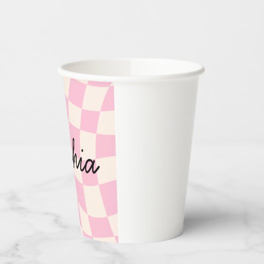 Sophia Name Custom Mug Cup Party Pink Check Grid 紙コップ (左)