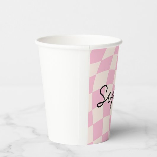 Sophia Name Custom Mug Cup Party Pink Check Grid 紙コップ (右)