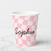 Sophia Name Custom Mug Cup Party Pink Check Grid 紙コップ (正面)