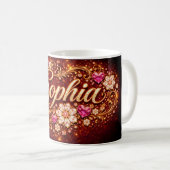 Sophia Name Pink Hearts Gold Script Romantic Gift コーヒーマグカップ (正面右)