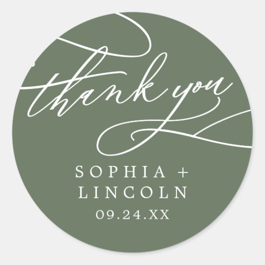 SOPHIA Olive Green's Thank 結婚 You Sticker ラウンドシール (正面)