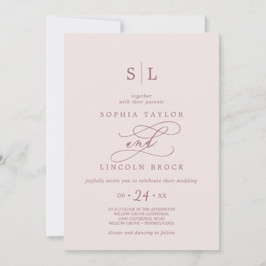 SOPHIA QRコードバーガンディ赤面結婚すべて 招待状 (正面)