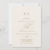 SOPHIA QRコード金ゴールドクリームシックオールインワン結婚ズ 招待状 (正面)