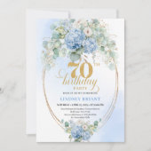 Sophisticated 70th Birthday Blue Hydrangea Invite 招待状 (正面)
