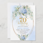 Sophisticated 70th Birthday Blue Hydrangeas Invite 招待状 (正面)