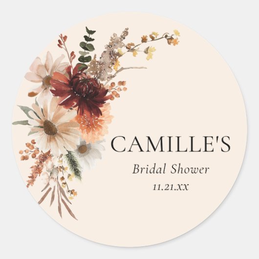Sophisticated Autumn Floral Bridal Shower ラウンドシール (正面)