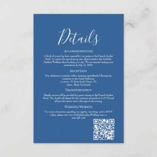 Sophisticated Azure Wedding Details Enclosure Card エンクロージャーカード