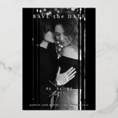 Sophisticated B&W Photo Couple Lesbian Gay Wedding 箔招待状 (正面)