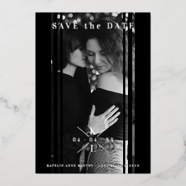 Sophisticated B&W Photo Couple Lesbian Gay Wedding 箔招待状