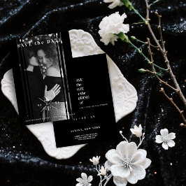 Sophisticated B&W Photo Couple Lesbian Gay Wedding 箔招待状